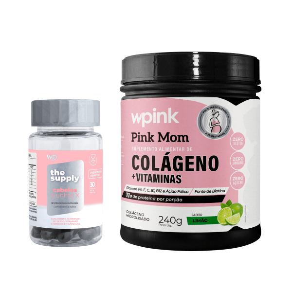 colágeno pink mom de limão - 240g + cabelos e unhas x - wp