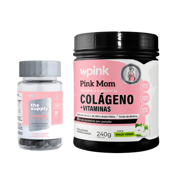 colágeno pink mom de maçã verde - 240g + cabelos e unhas x - wp