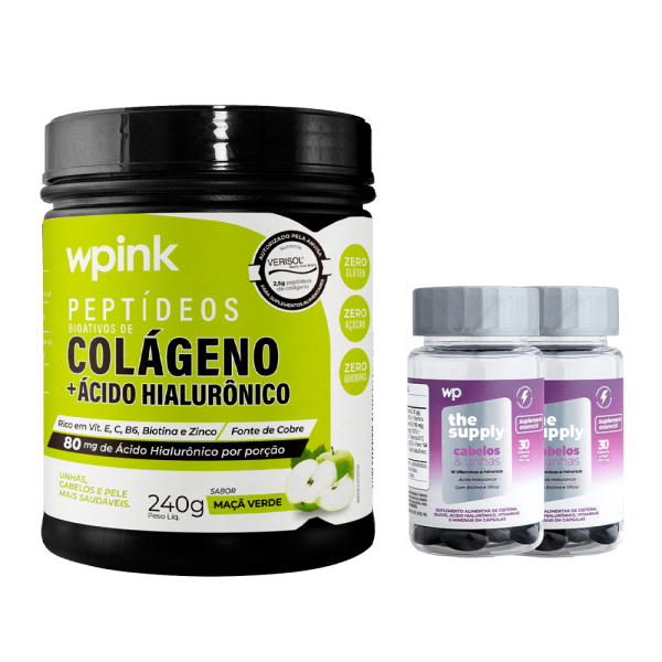 colágeno de maçã verde - 240g + 2 cabelos e unhas - wp