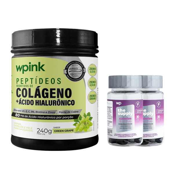 colágeno uva verde - 240g + 2 cabelos e unhas - wp