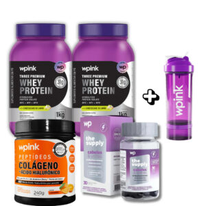 COMBO 2 WHEY PROTEIN 1KG + 1 COLÁGENO + 1 CÁPSULA UNHA E CABELO+ COQUETELEIRA DE BRINDE