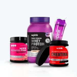 Combo 1 Three Premium Whey Protein 1KG + 1 Creatina + 1 Super Power Pink - Pré-Treino + 1 Coqueteleira De Brinde